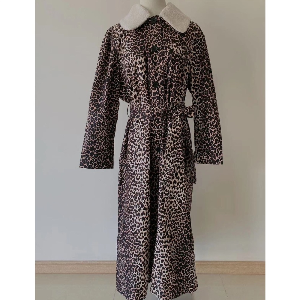 RIXO CYNTHIA LEOPARD Long Line Jacket Size L